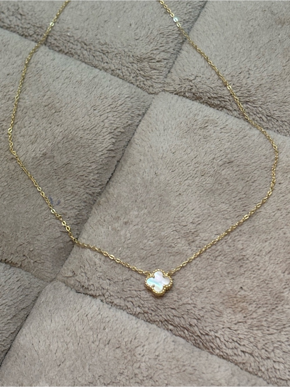 Designer inspired Gold sterling silver mother of pearl Clover Pendant Necklace